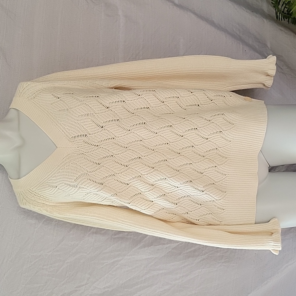 Rebecca Taylor Cream Knit Sweater V-neck Lightweight Ethereal Fairy Wool Blend M
